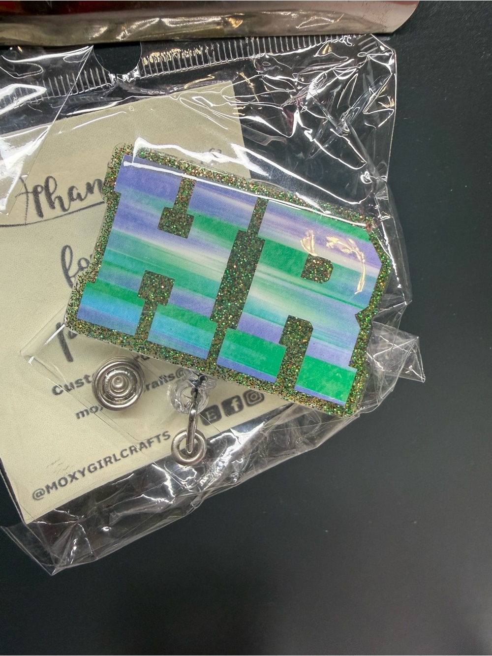 Human Resources Sparkle‎ 'HR' Badge Reel in Blue-Green Ombre